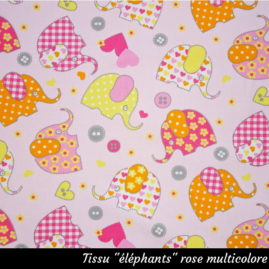 Tissu "éléphants" rose multicolore