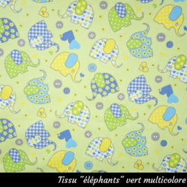 Tissu "éléphants" vert multicolore