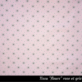 Tissu "fleurs" rose et gris