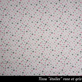 Tissu "étoiles" dans les tons rose et gris